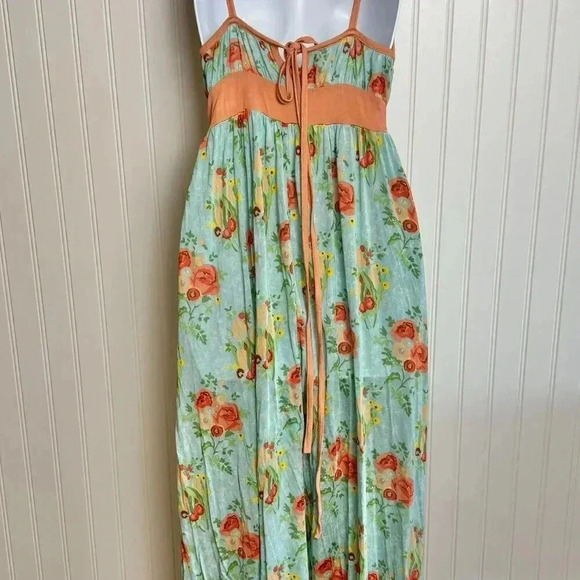 Johnny Was, Yellowfield 8 Maxi Sundress Medium 100% Silk Teal Orange Floral - Picture 7 of 10